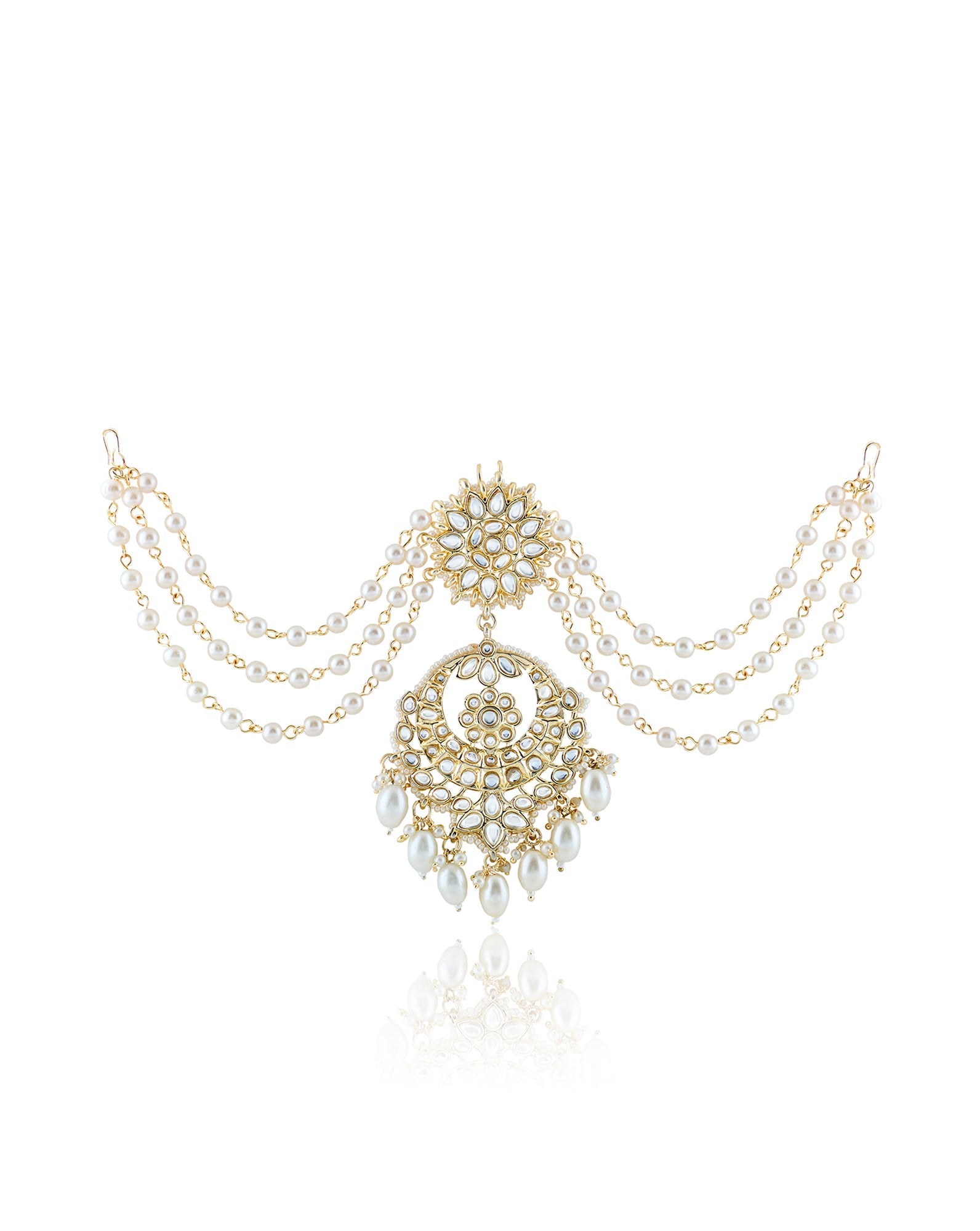 Kundan Gold Pearl Hair Brooch