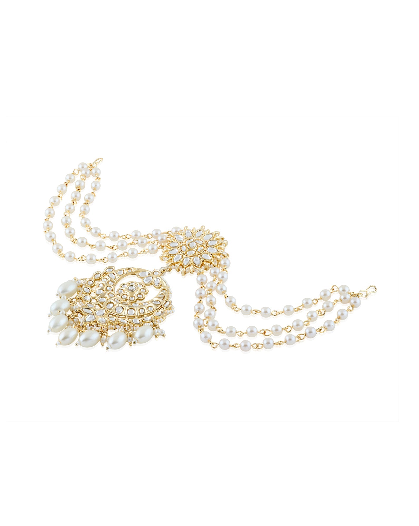 Kundan Gold Pearl Hair Brooch