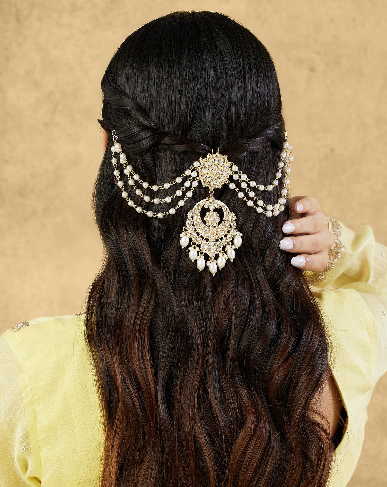Kundan Gold Pearl Hair Brooch