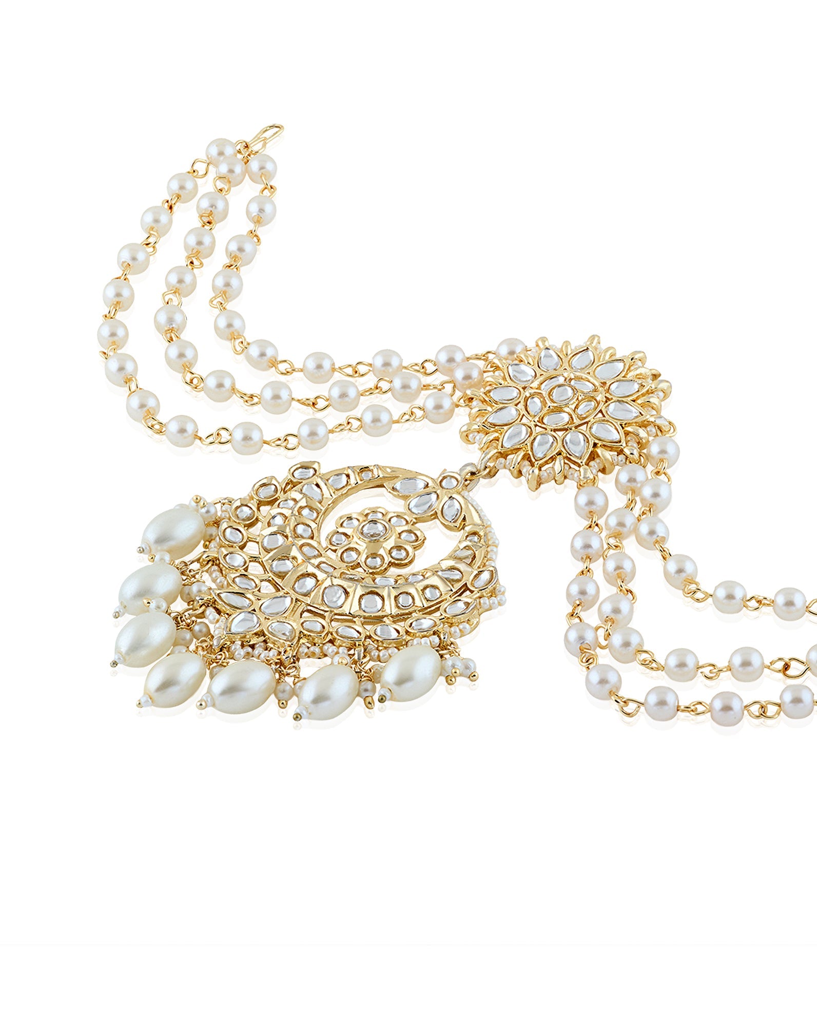 Kundan Gold Pearl Hair Brooch