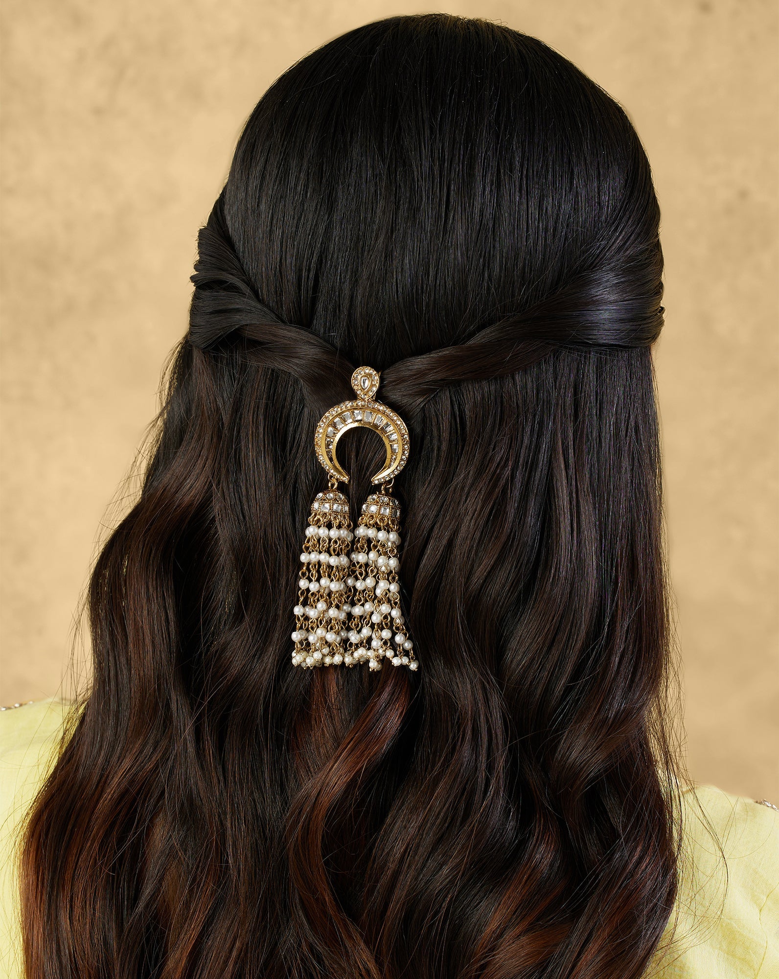 Chanda Gold Pearl Kundan Hair Brooch