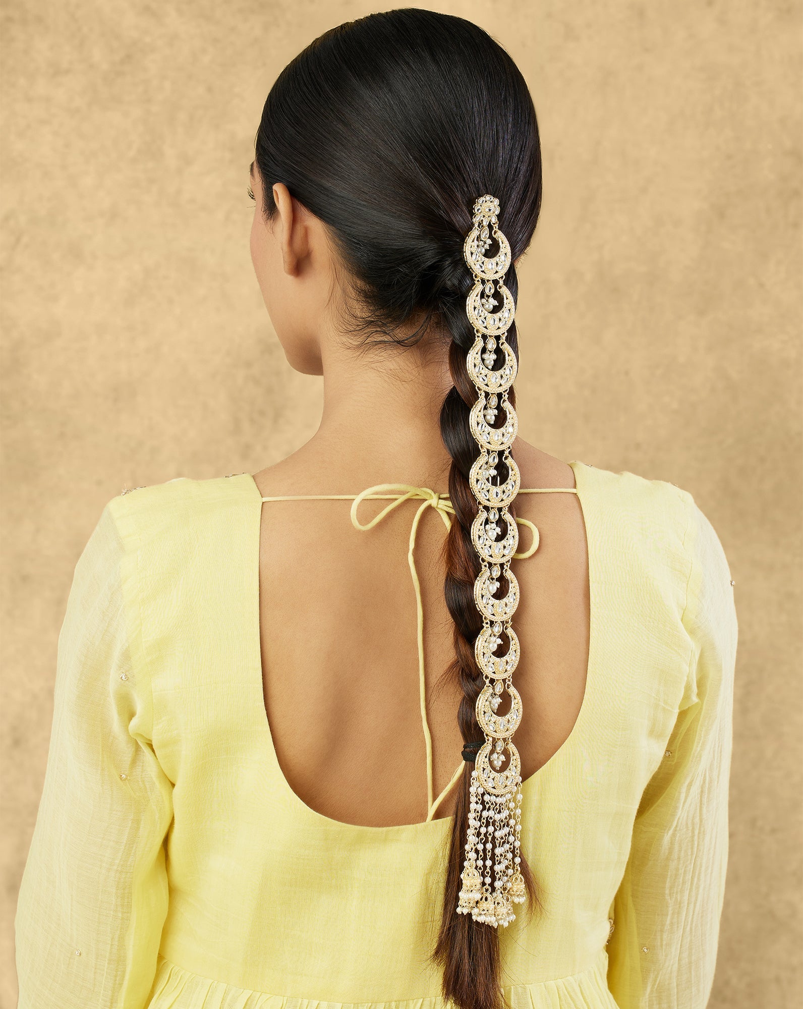 Gold Pearl Kundan Choti Hair Brooch