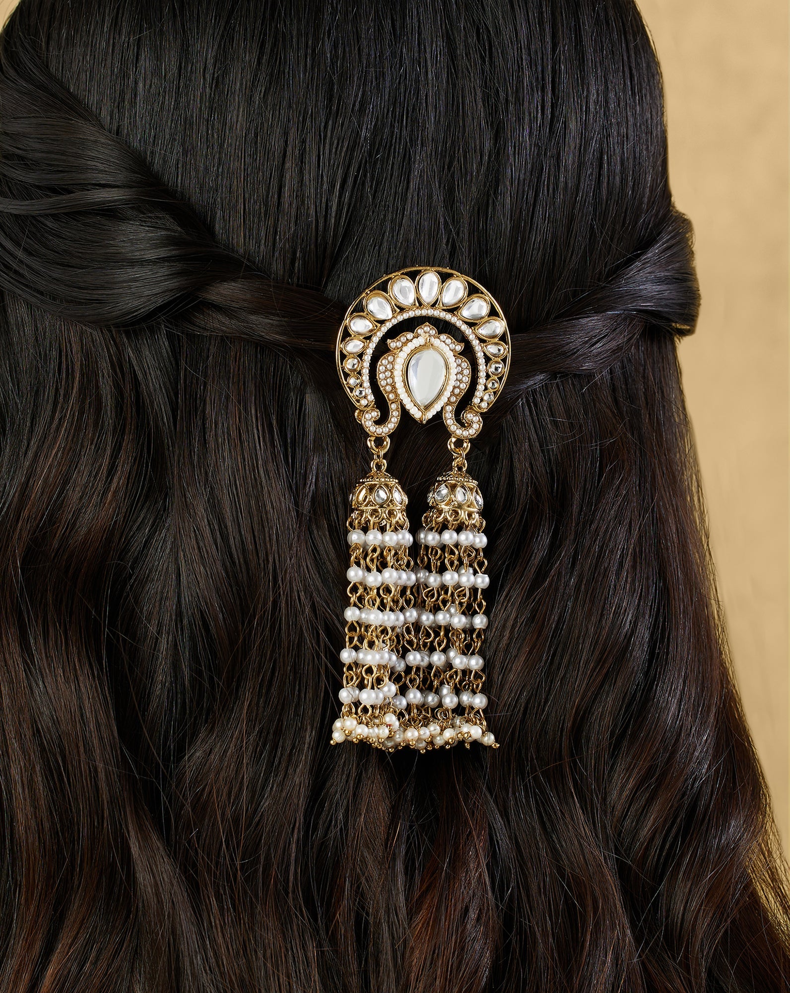 Pearl Gold Kundan Hair Brooch