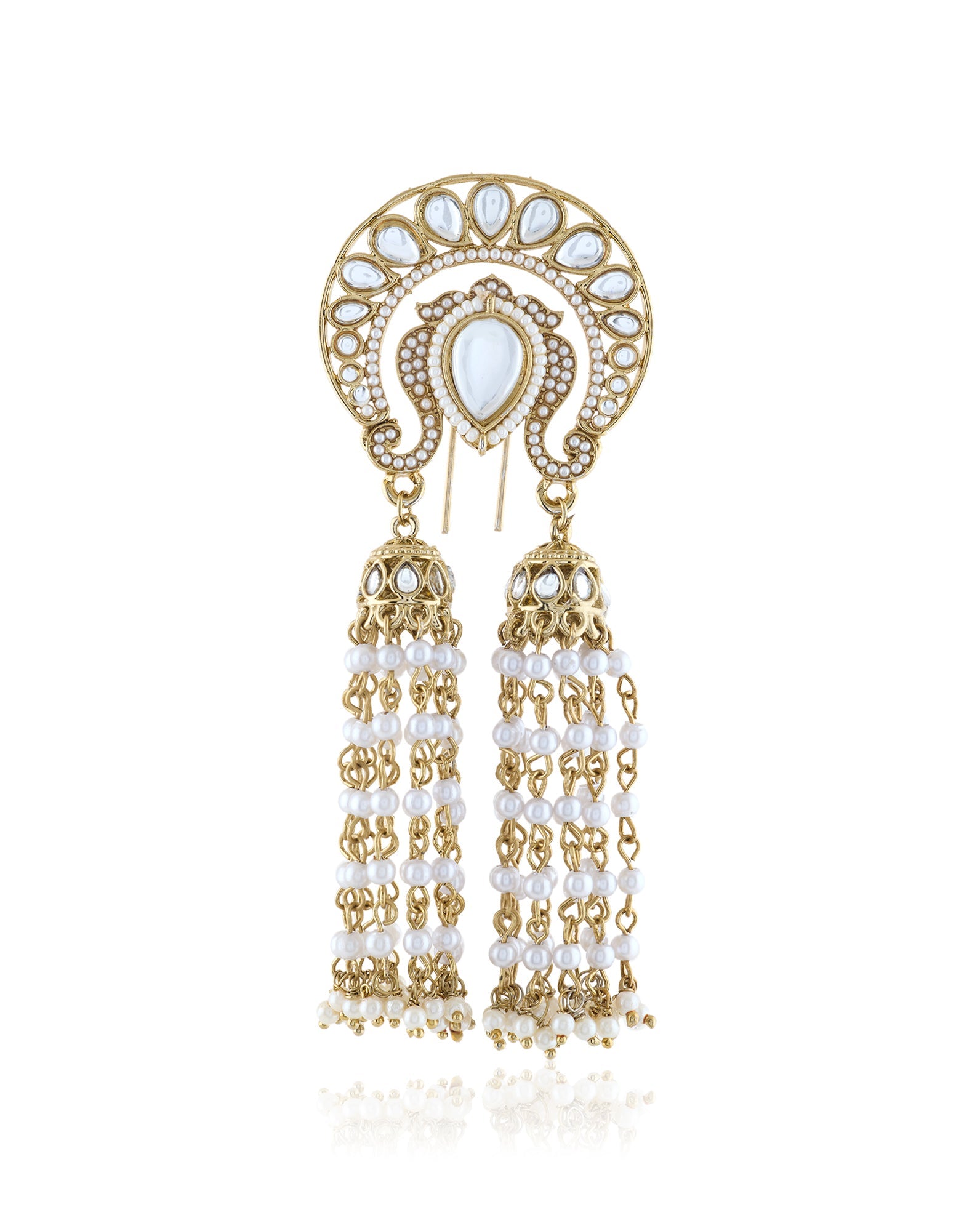 Pearl Gold Kundan Hair Brooch