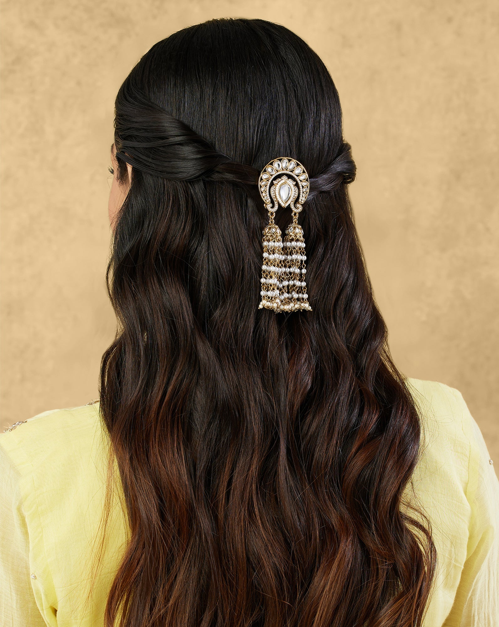 Pearl Gold Kundan Hair Brooch