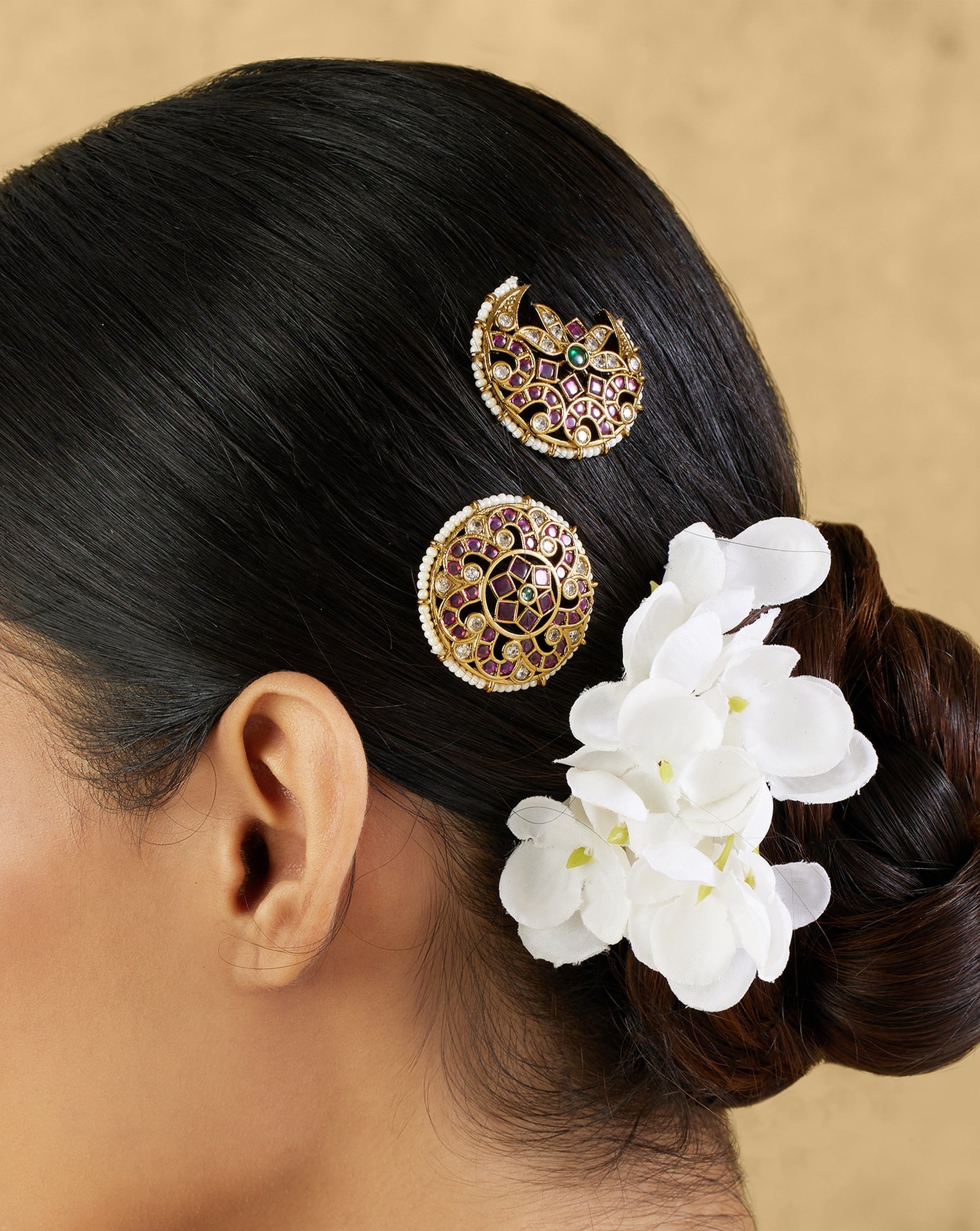 Gold Temple Hair Brooch Set