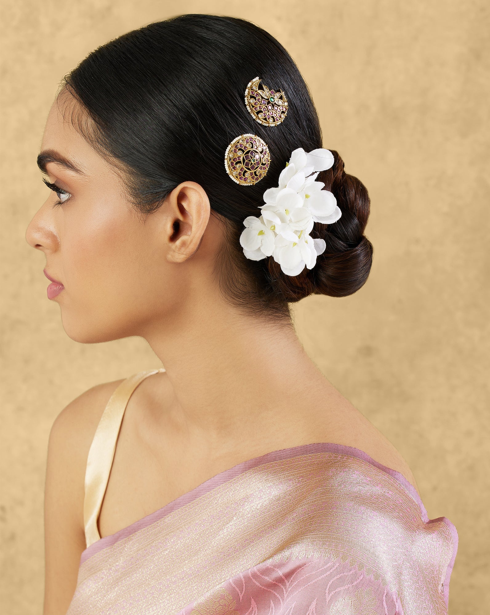 Gold Temple Hair Brooch Set