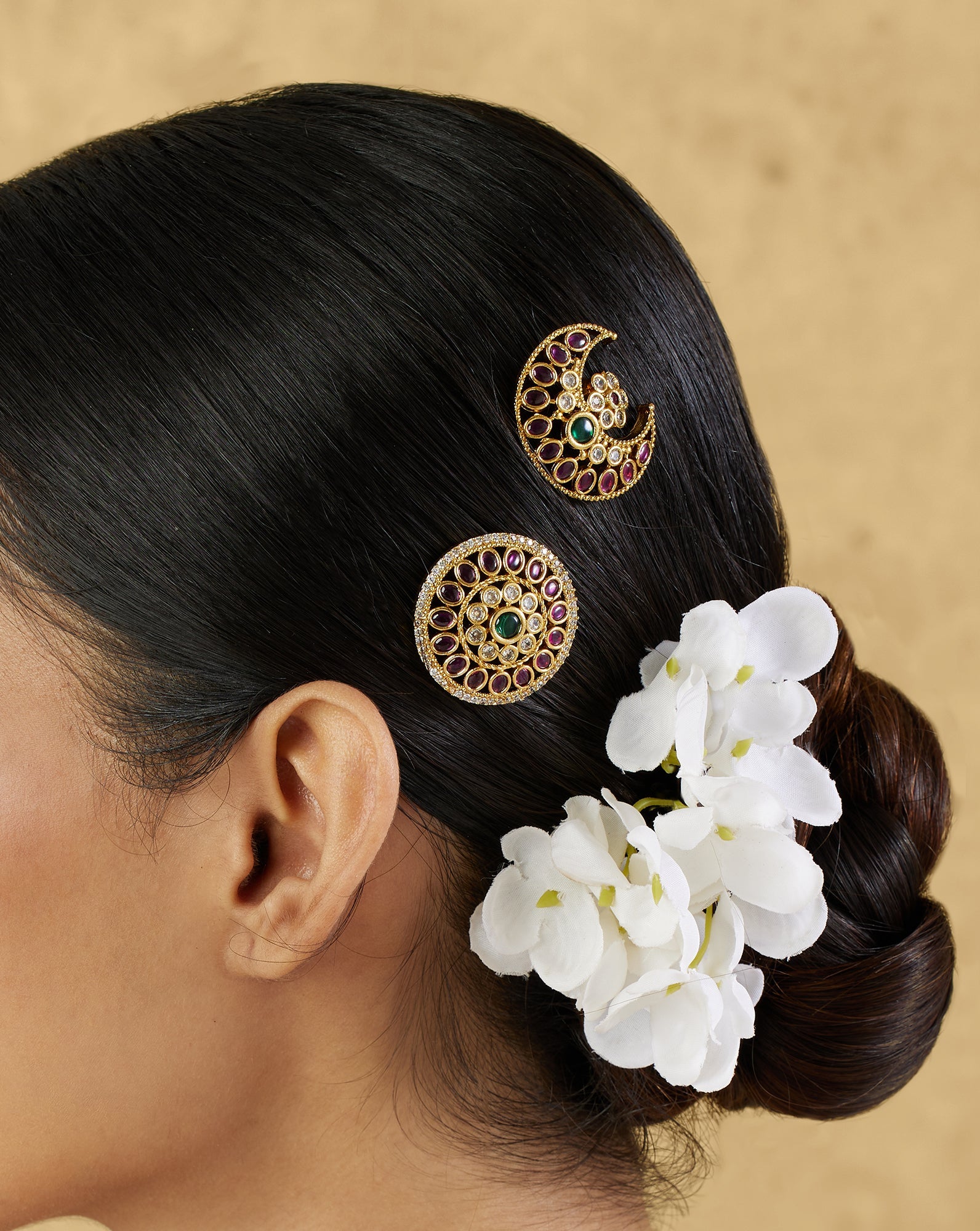 Ruby Temple Gold Hair Brooch Set