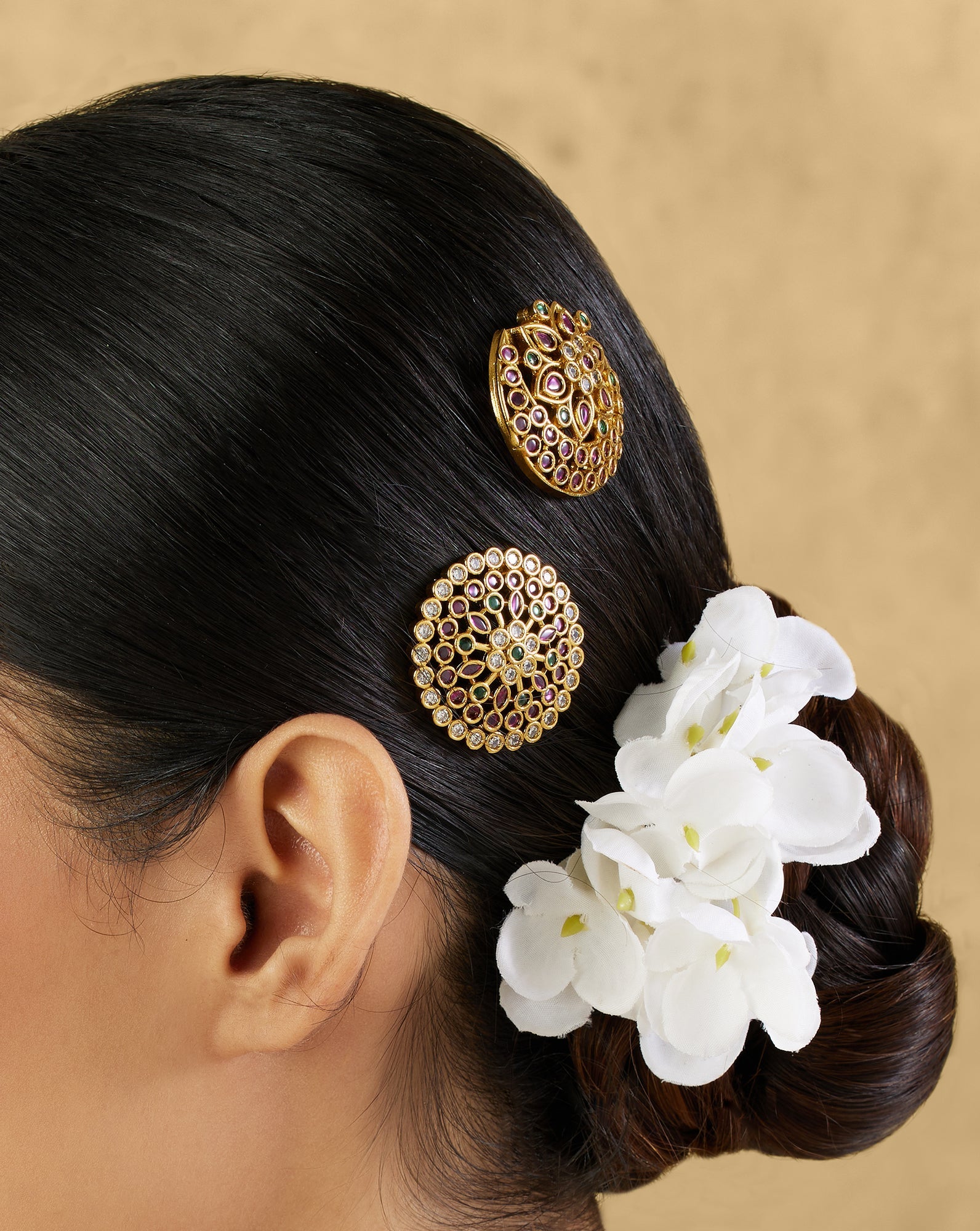 Multicolour Temple Gold Hair Brooch Set