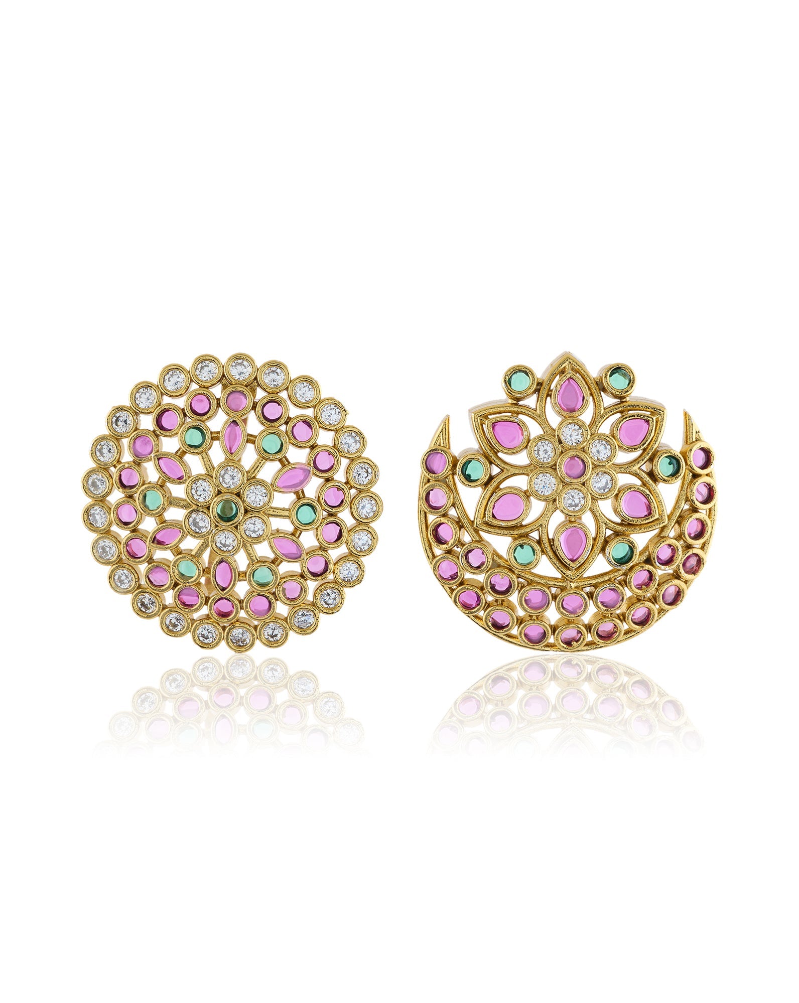 Multicolour Temple Gold Hair Brooch Set