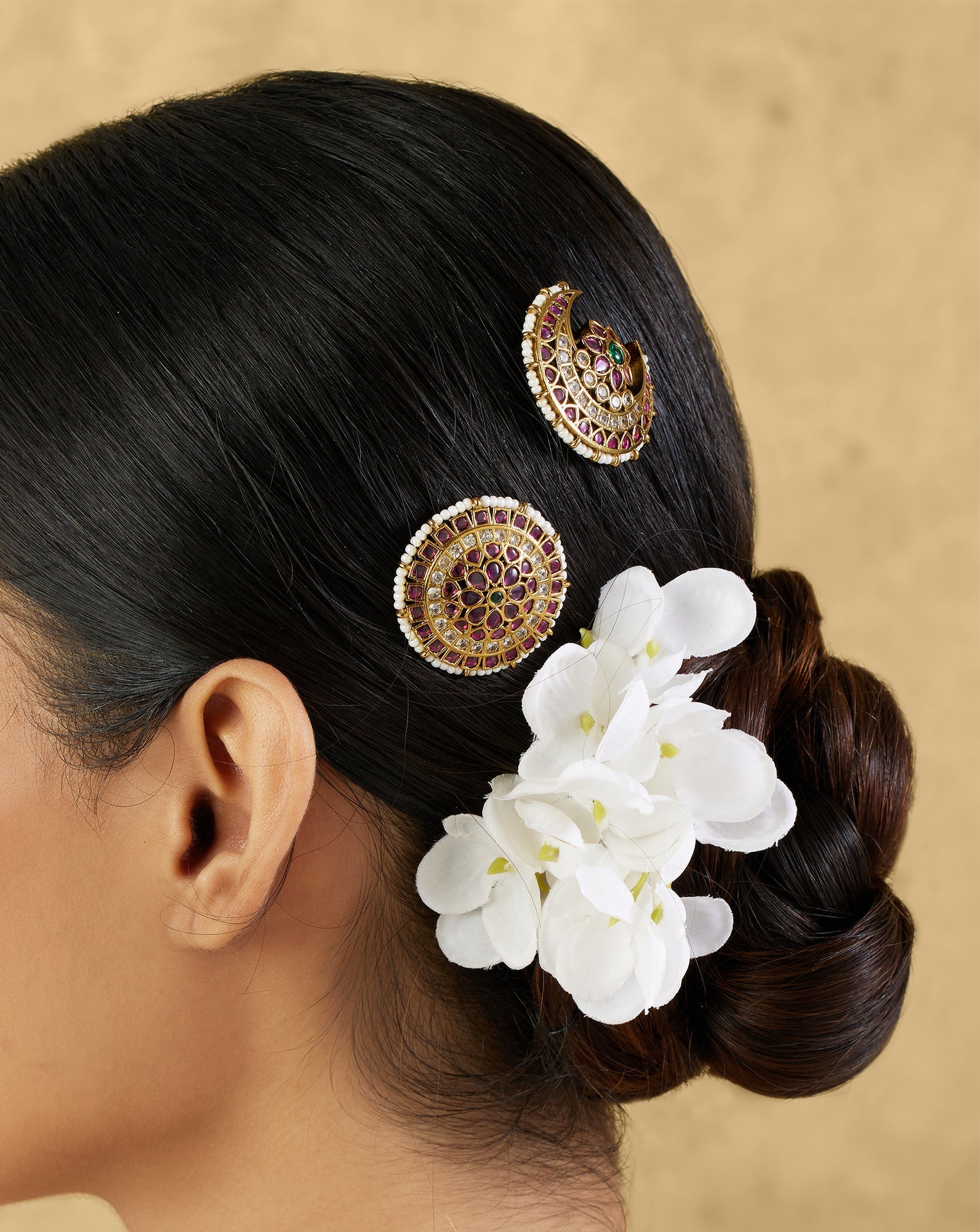 Floral Temple Gold Hair Brooch Set