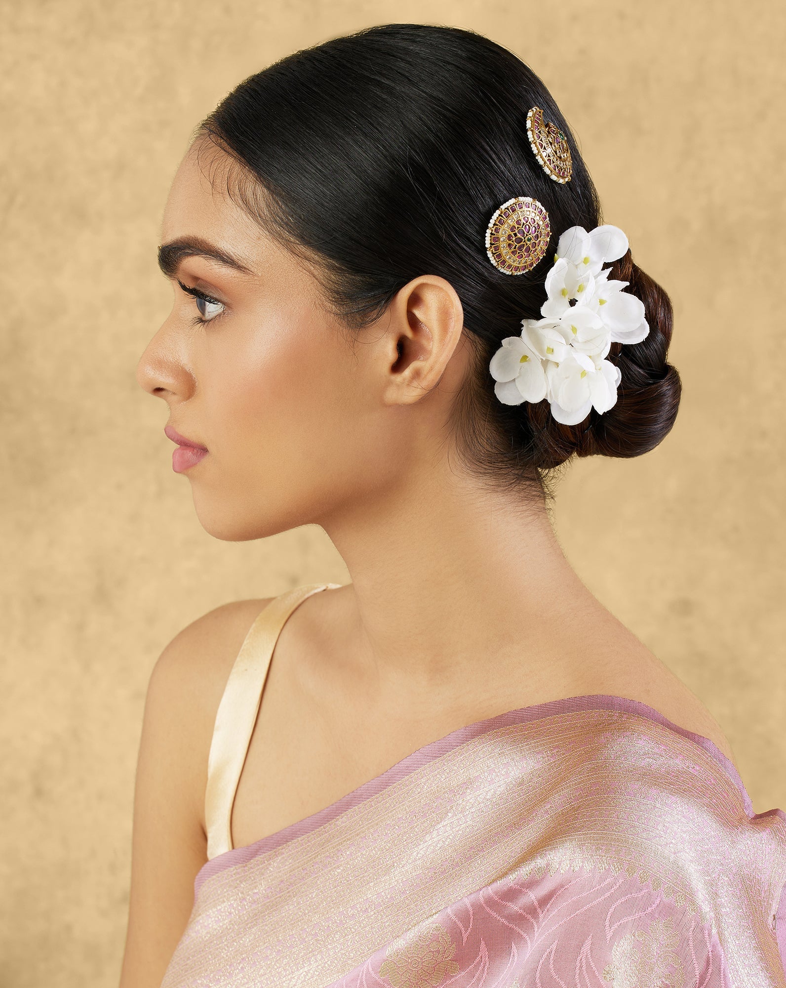 Floral Temple Gold Hair Brooch Set