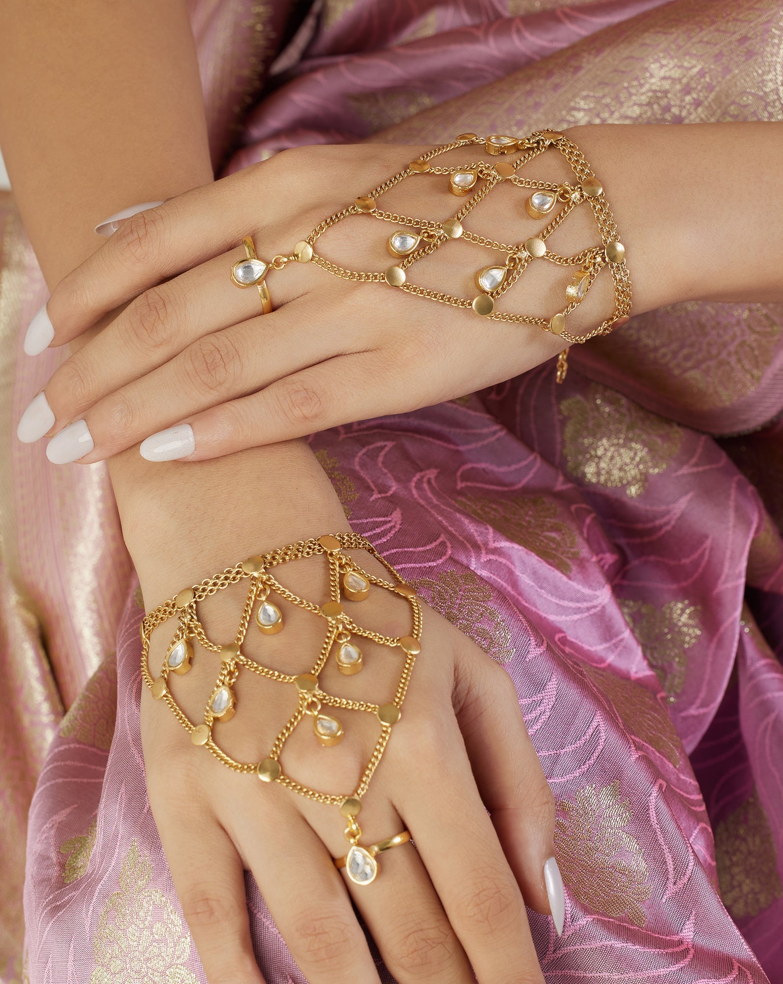 Gold Kundan Haath Phools
