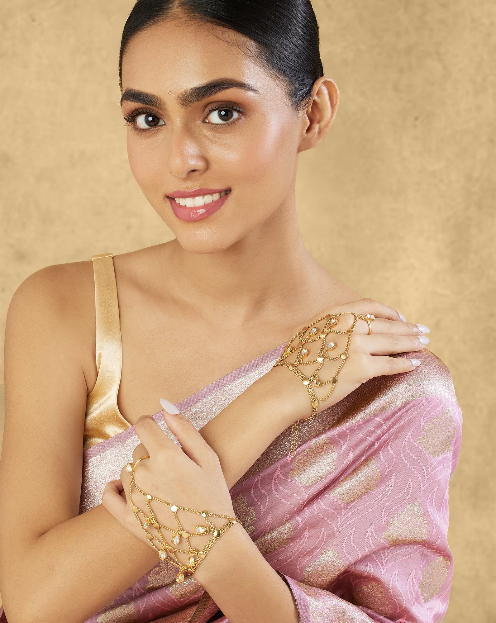 Gold Kundan Haath Phools