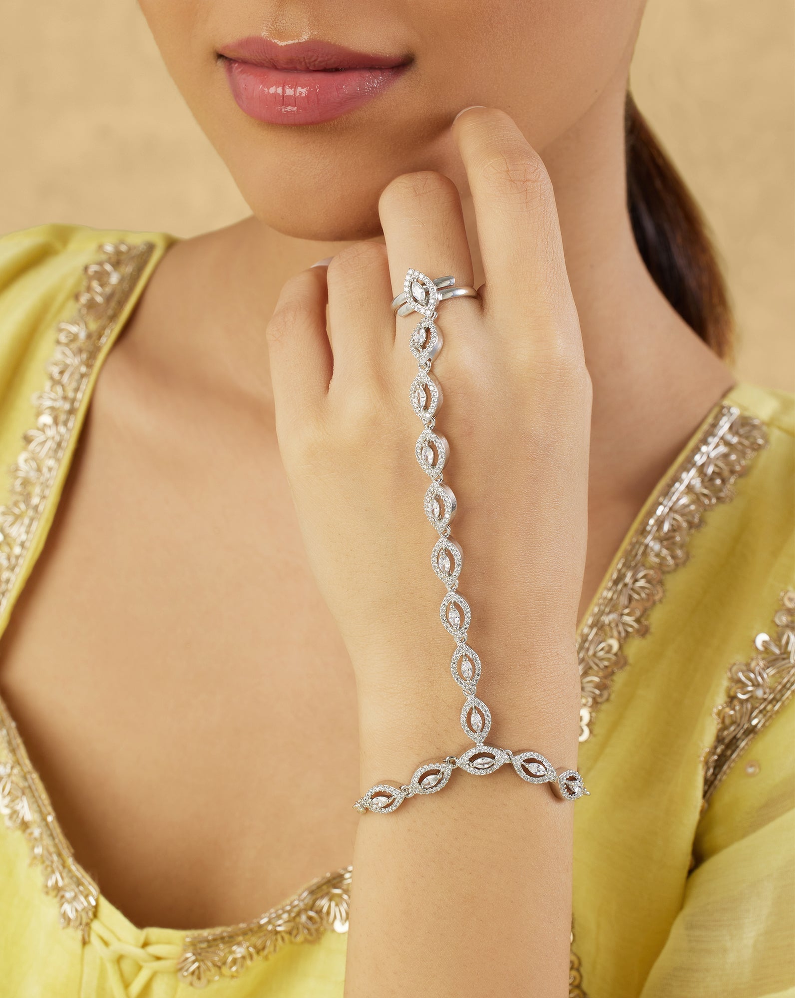 Classic Zircon Silver Haath Phool