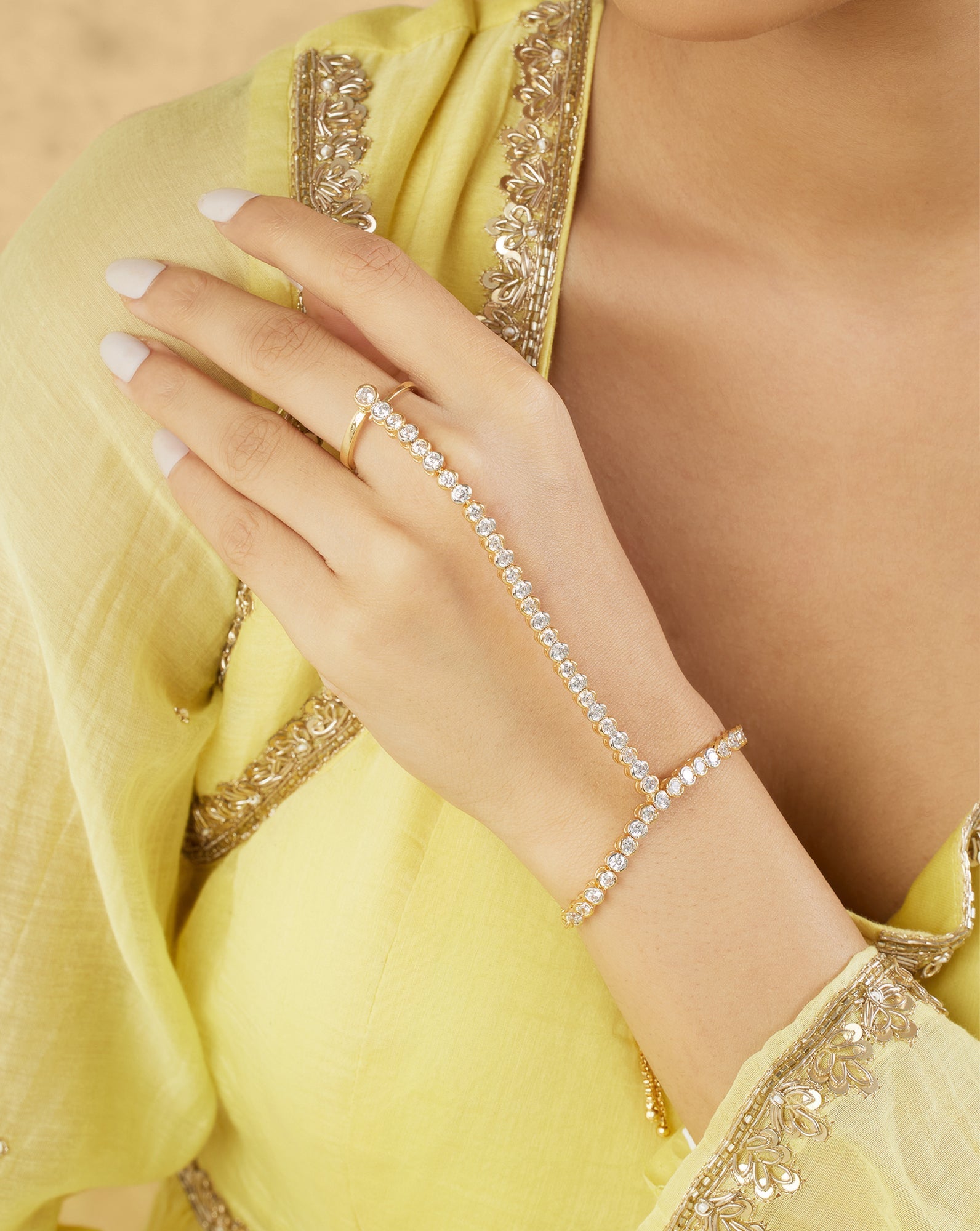 Tennis Zircon Gold Haath Phool
