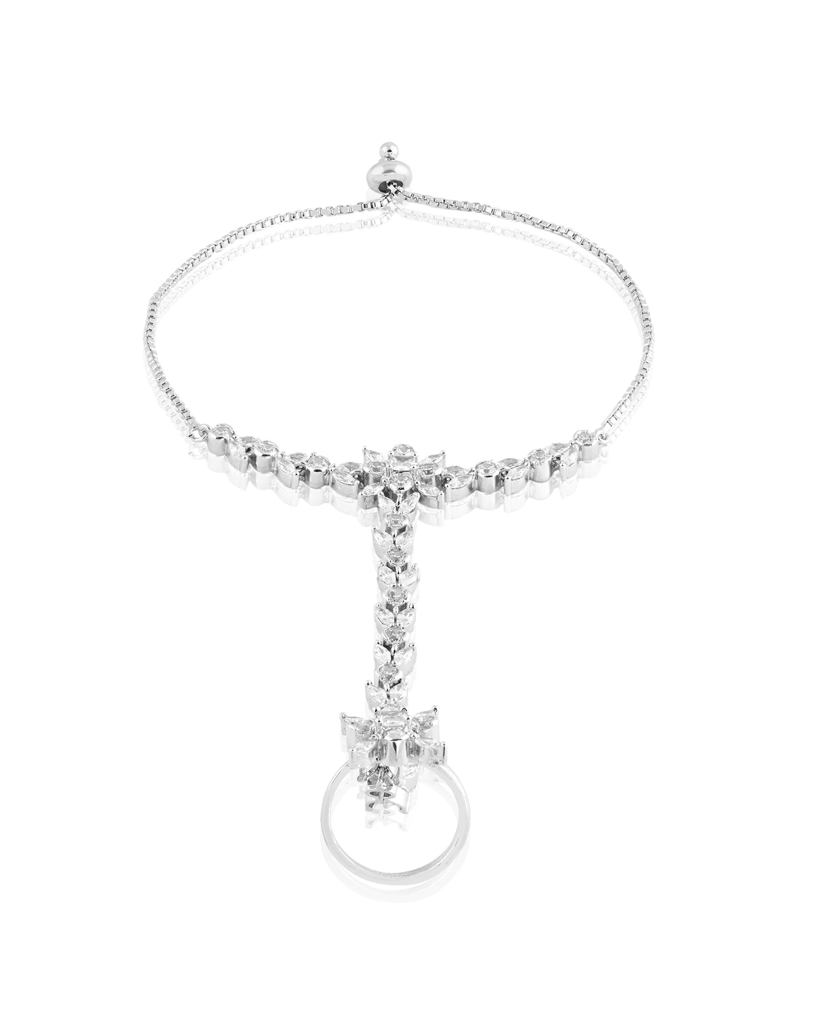 Floral Zircon Silver Haath Phool