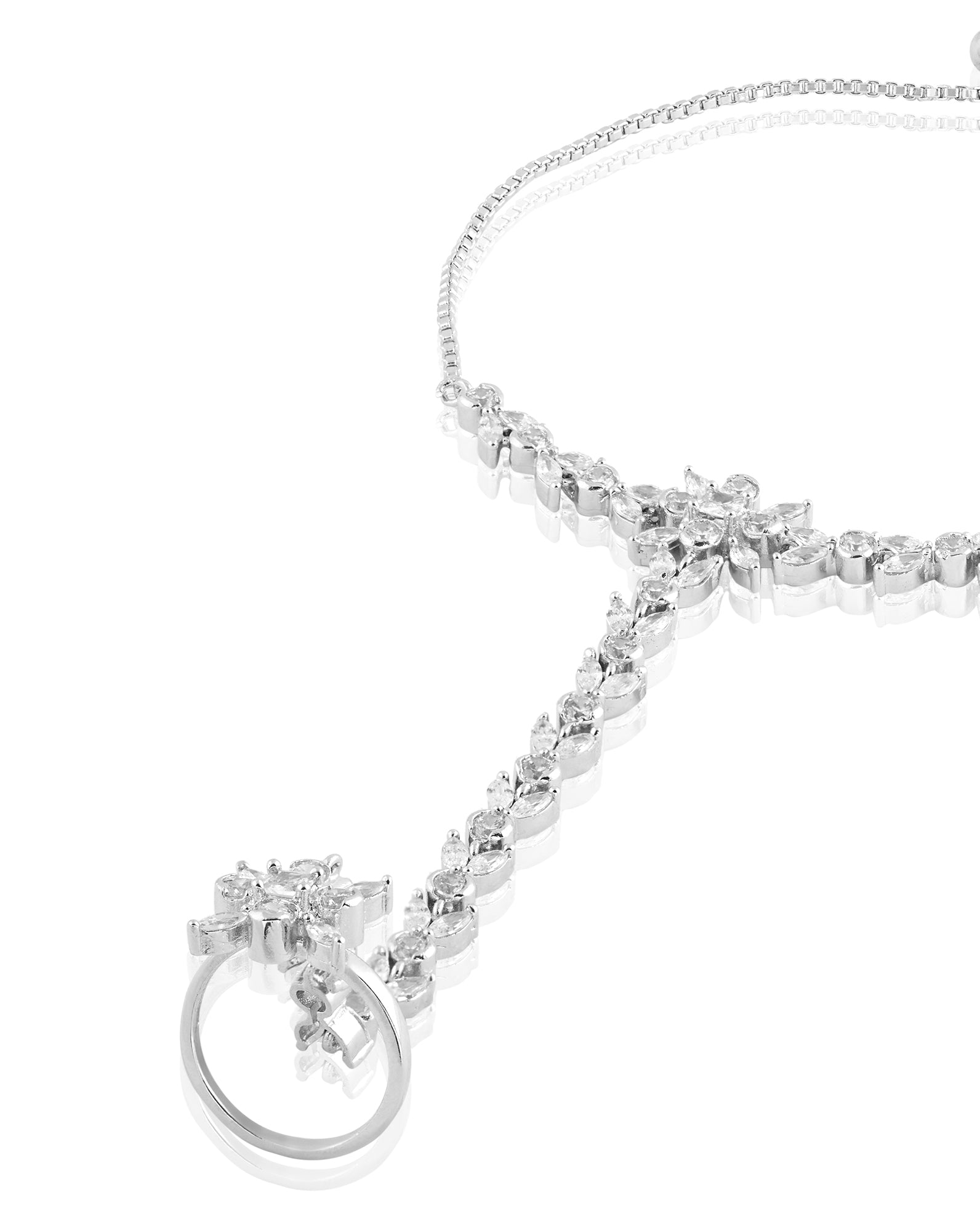 Floral Zircon Silver Haath Phool