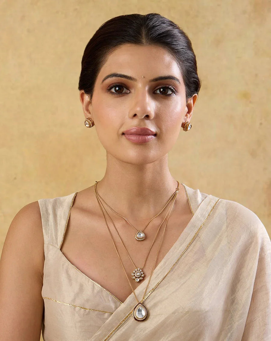 Gold Kundan Three Layered Necklace Set
