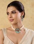 Turquoise Kundan Polki Choker Necklace Set