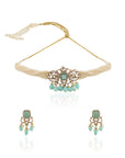 Turquoise Kundan Polki Choker Necklace Set