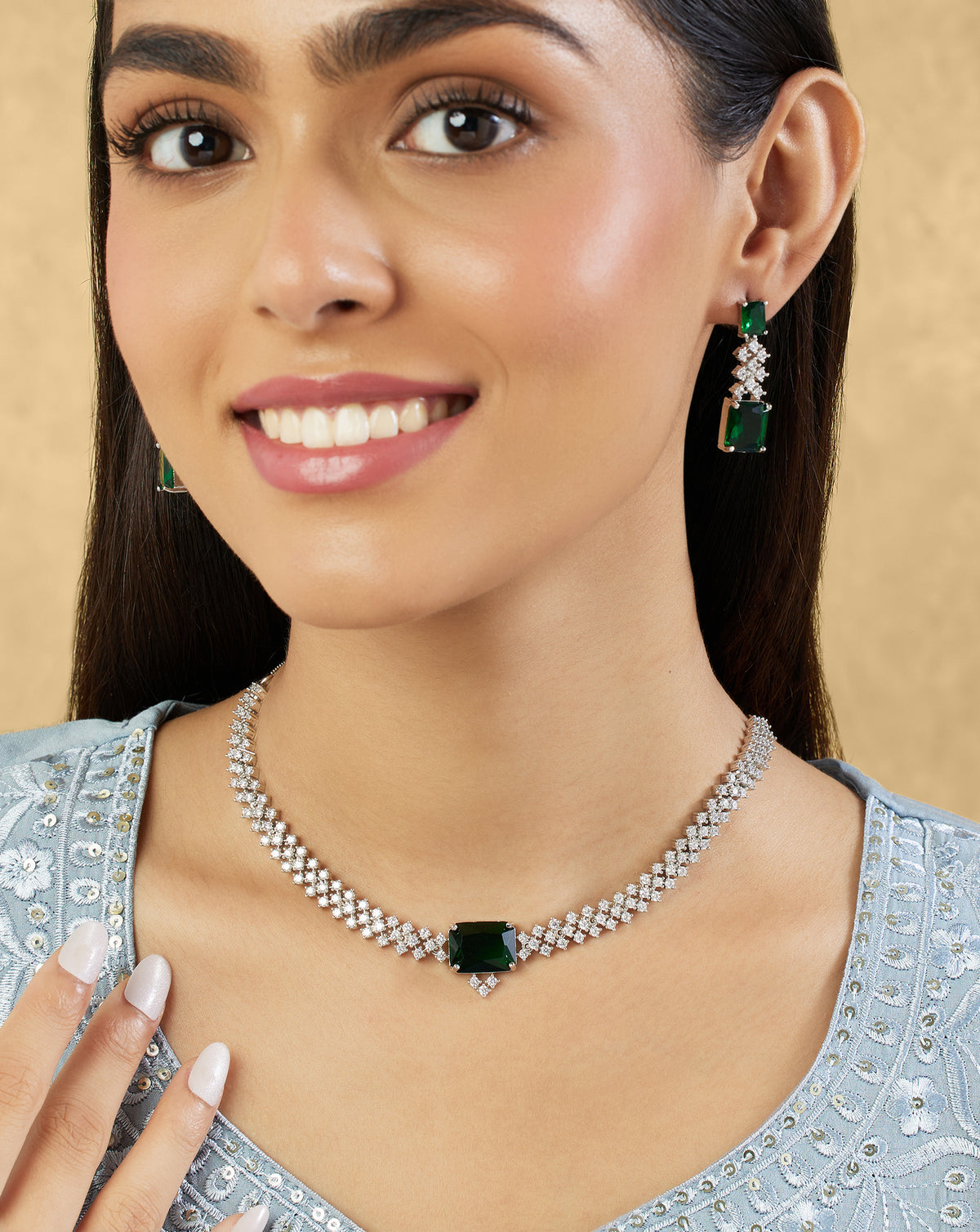 Zircon Emerald Necklace Set
