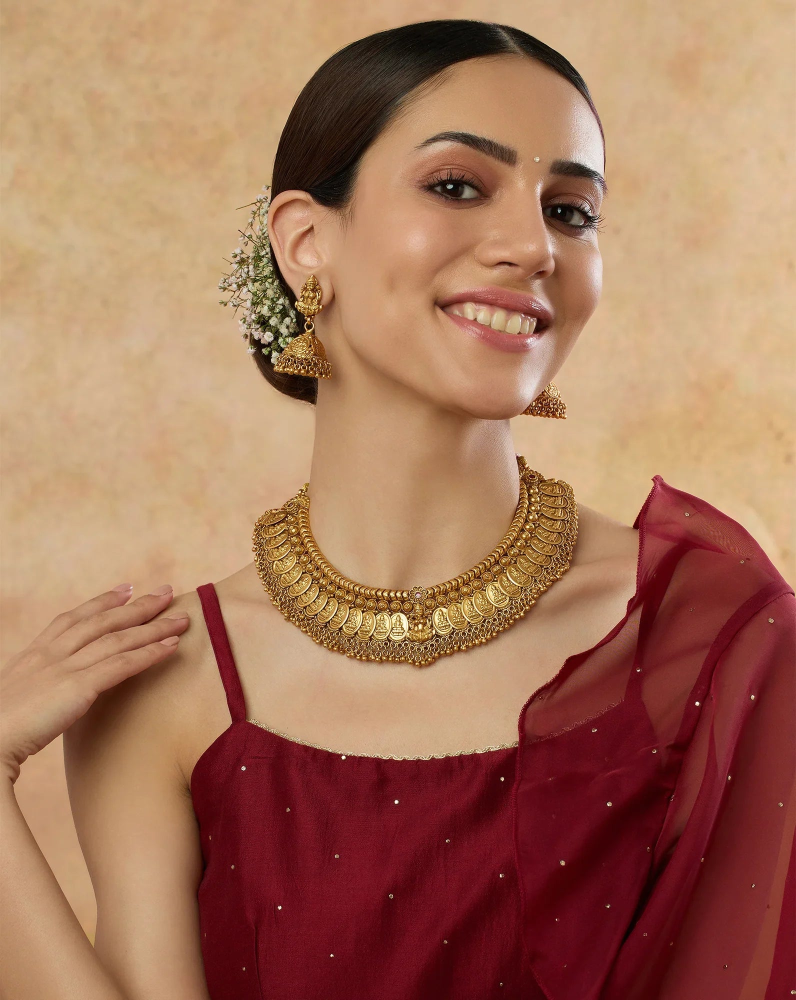 Golden Goddess Temple Necklace Set