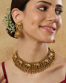 Gold Hathi Temple Necklace Set
