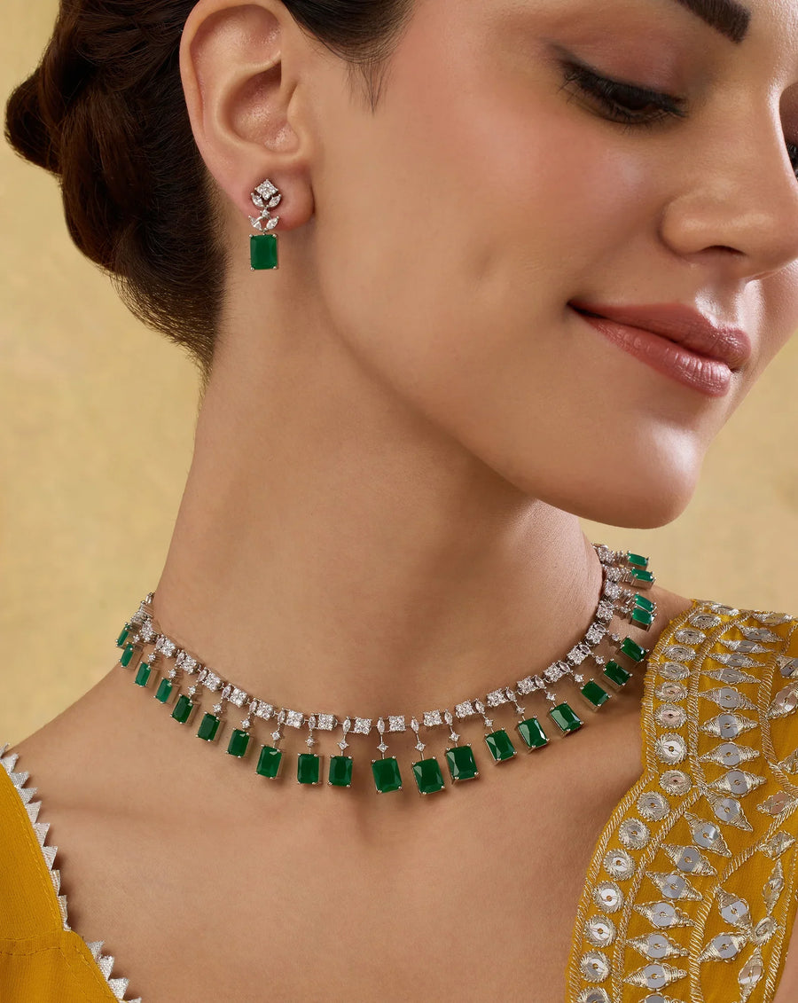 Zircon Festive Green Necklace Set