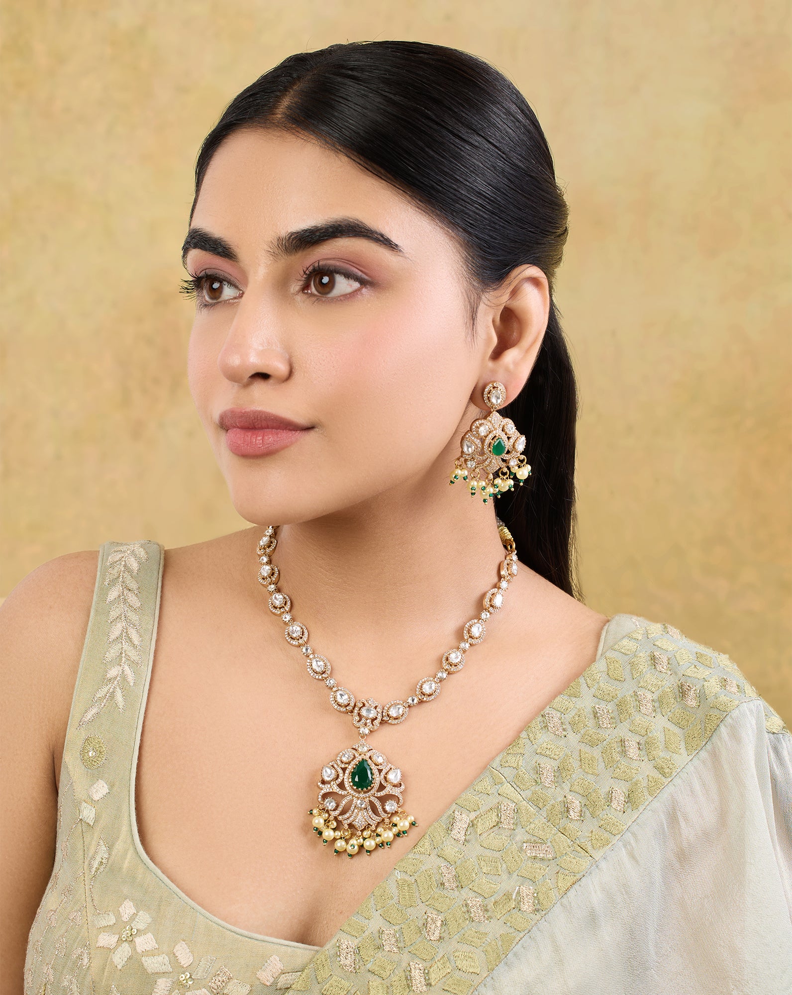 Kesarina Kundan Polki Necklace Set