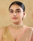 White Pearl Tassel Kundan Gold Necklace Set