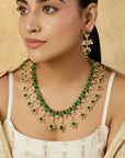 Emerald Floral Kundan Polki Gold Necklace Set