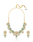 Mint Kundan Polki Pink Gold Necklace Set