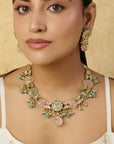 Kundan Polki Green Pink Gold Necklace Set