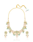 Kundan Polki Green Pink Gold Necklace Set