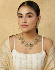 Kundan Polki Green Pink Gold Necklace Set