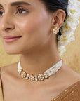 Kundan Polki Pearl Floral Gold Necklace Set