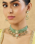 Green Festive Kundan Gold Choker Necklace Set
