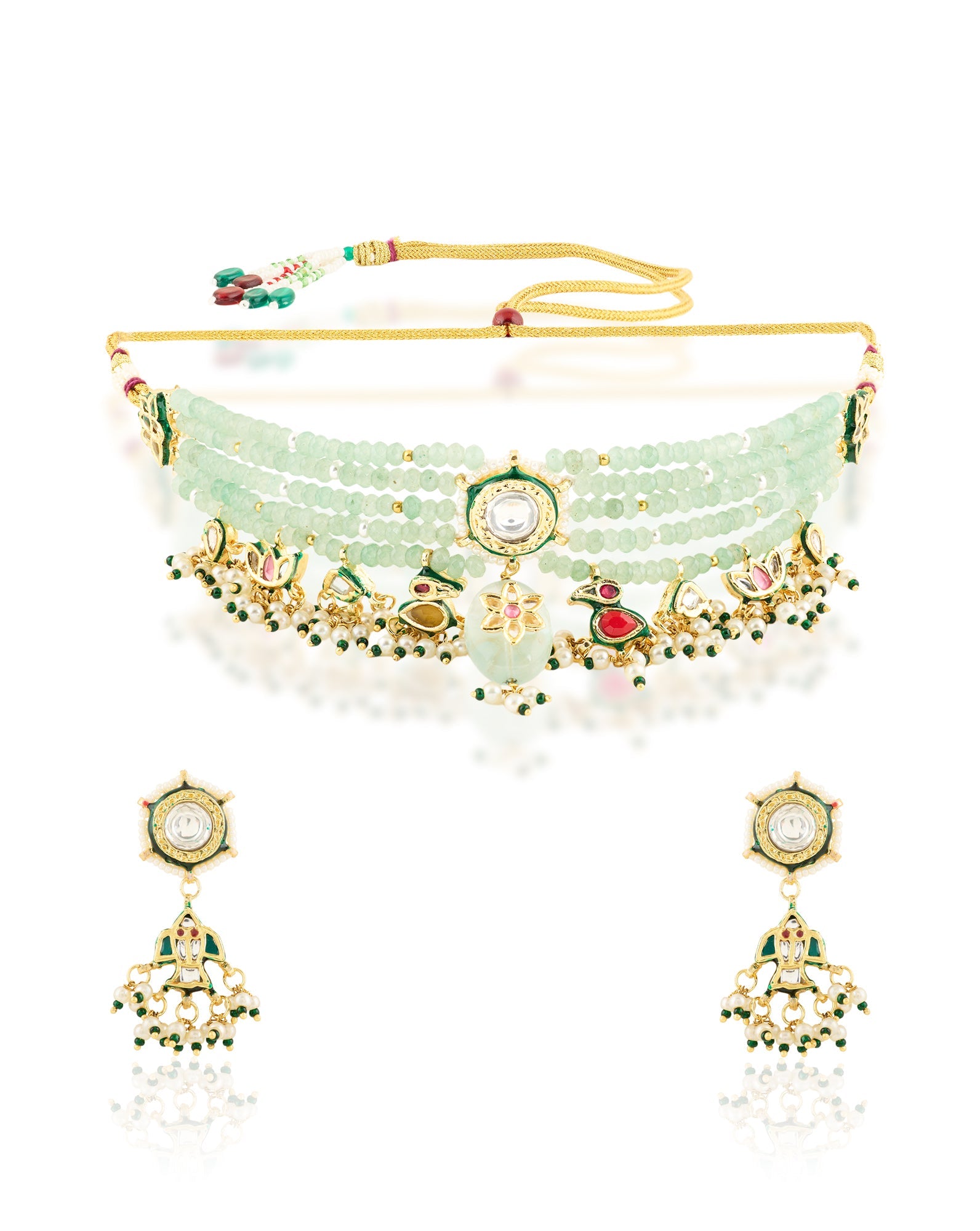 Green Festive Kundan Gold Choker Necklace Set
