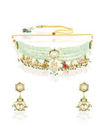 Green Festive Kundan Gold Choker Necklace Set