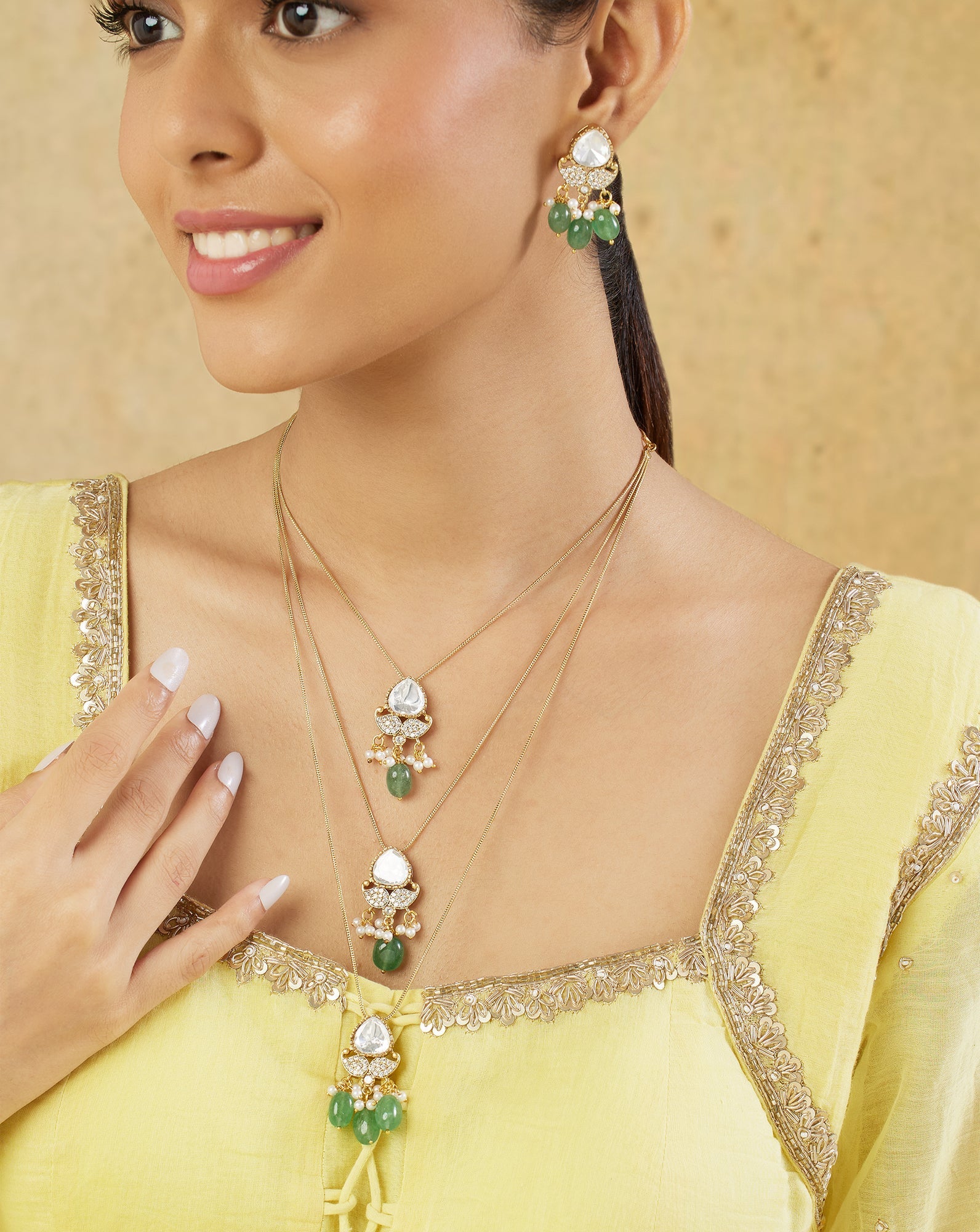 Kundan Gold Layered Necklace Set