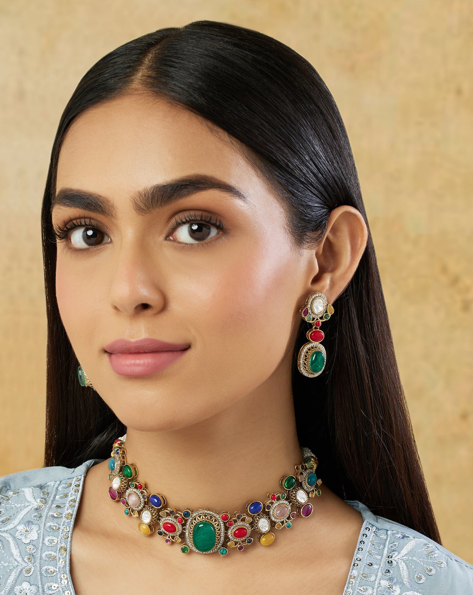 Kundan Multicolour Choker Necklace Set