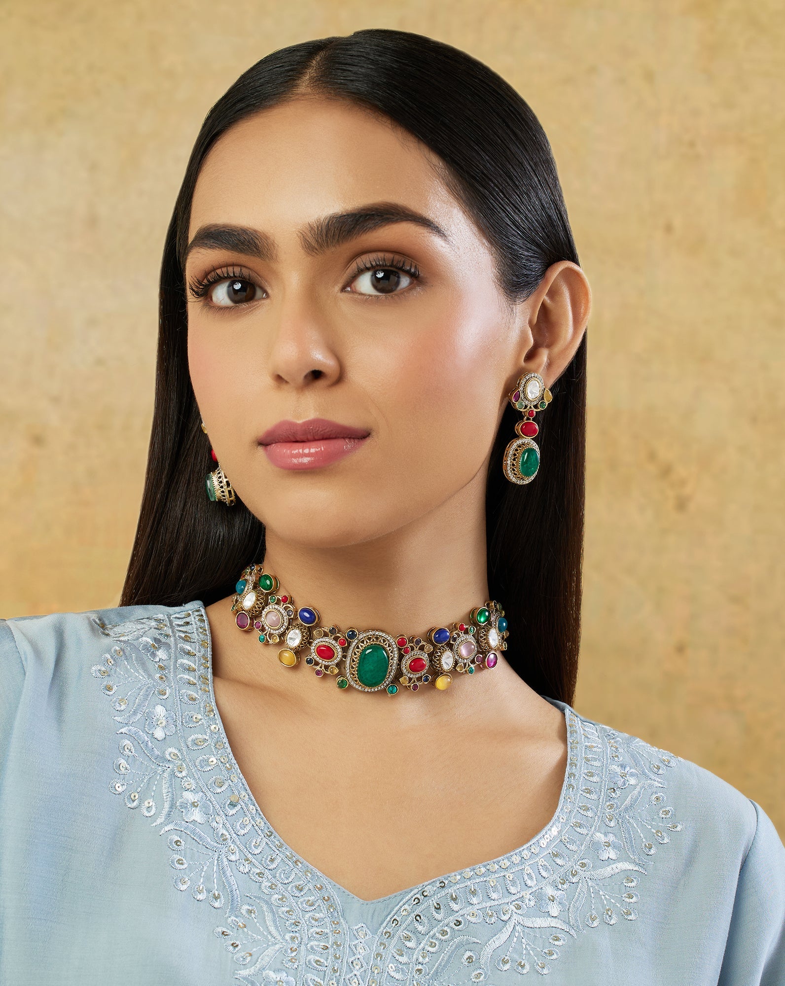 Kundan Multicolour Choker Necklace Set