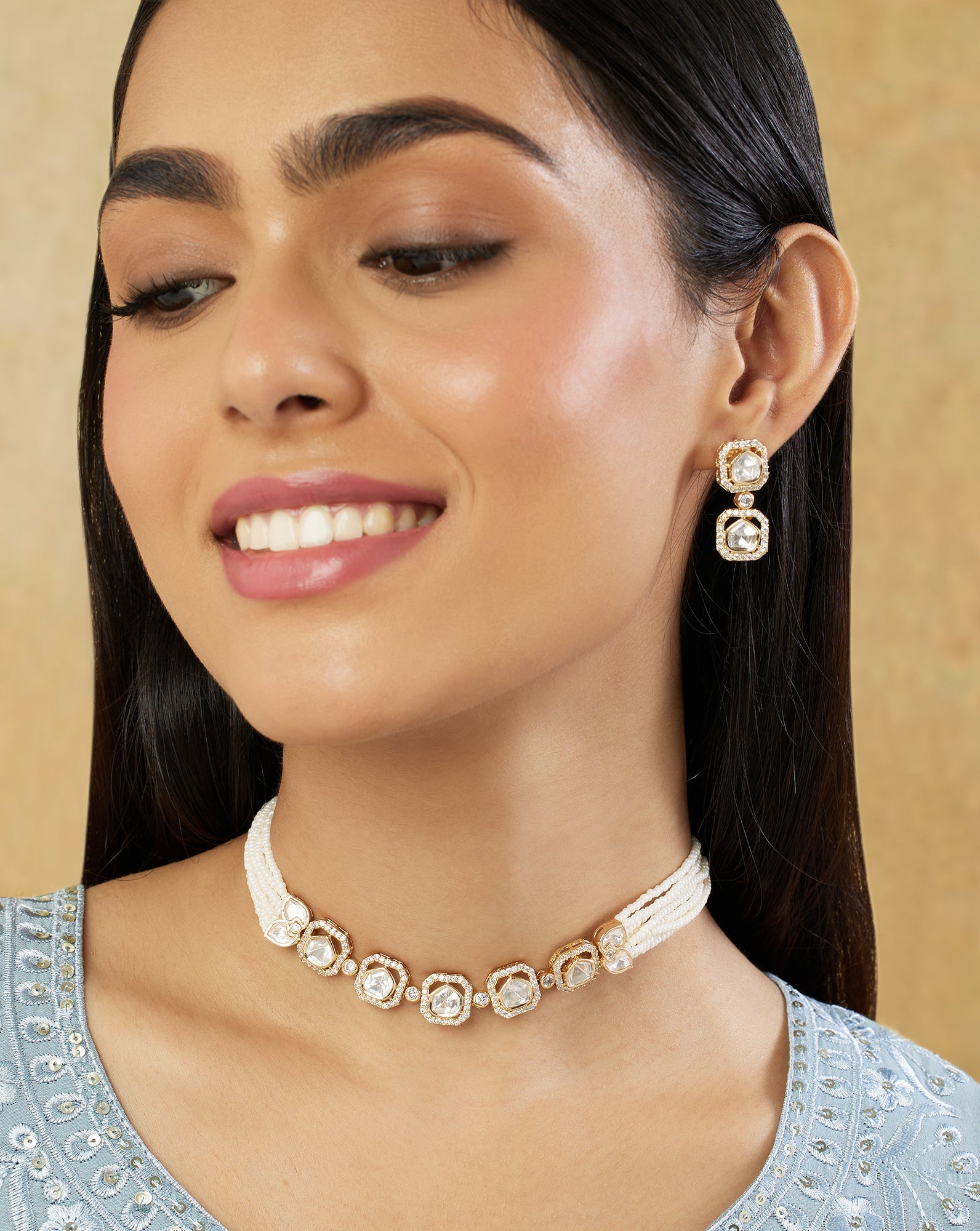Geometric Gold Kundan Choker Set
