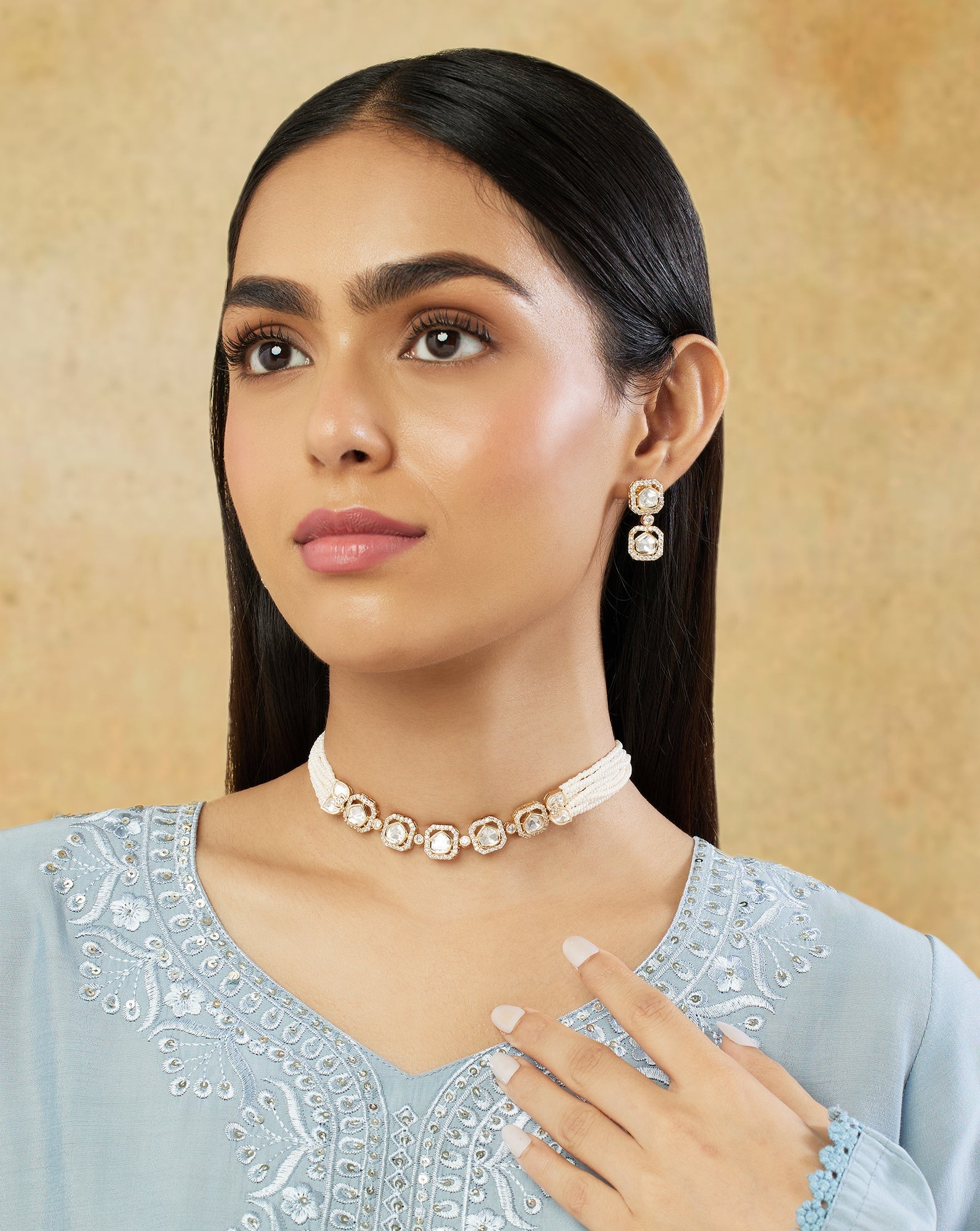 Geometric Gold Kundan Choker Set