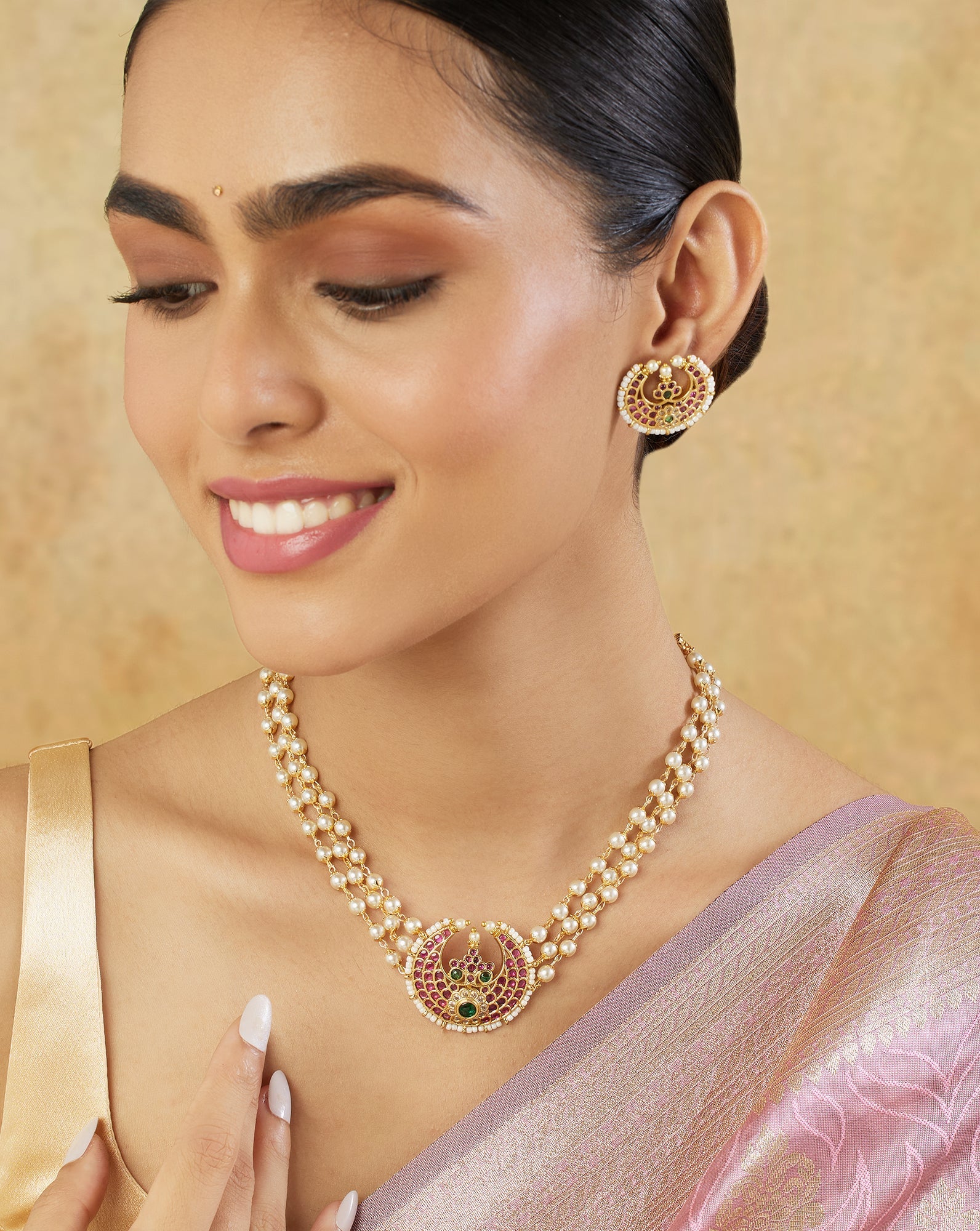 Gold Temple Ruby Choker Necklace Set