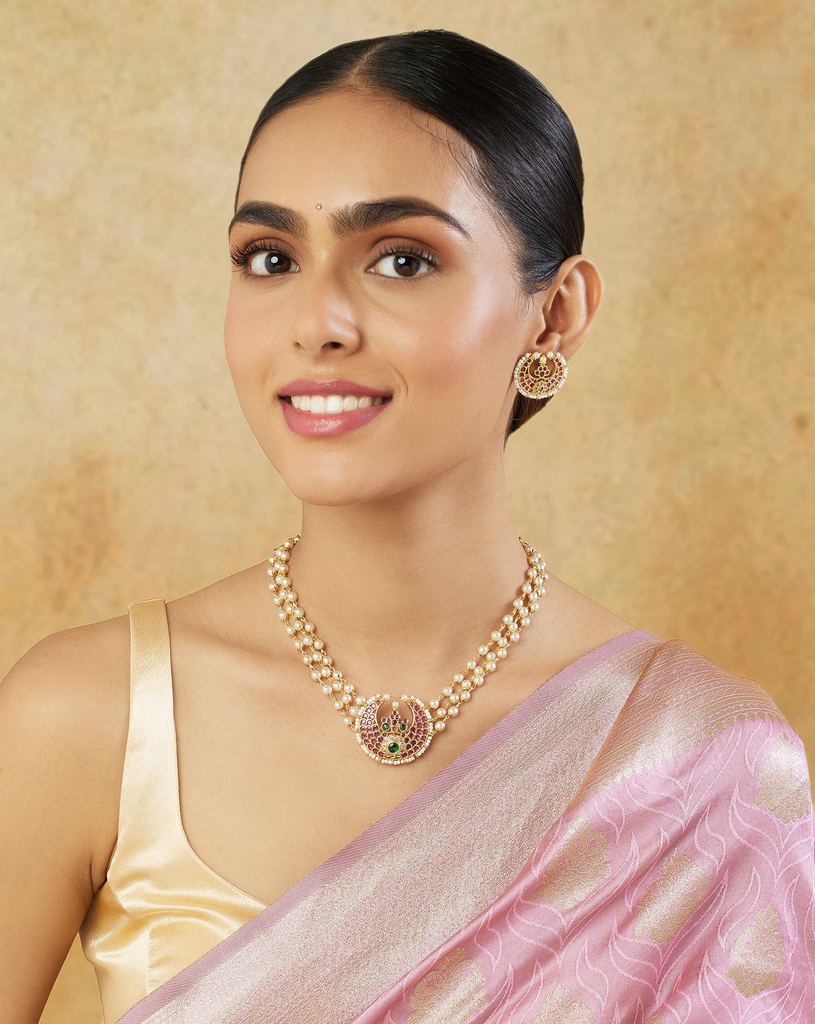 Gold Temple Ruby Choker Necklace Set