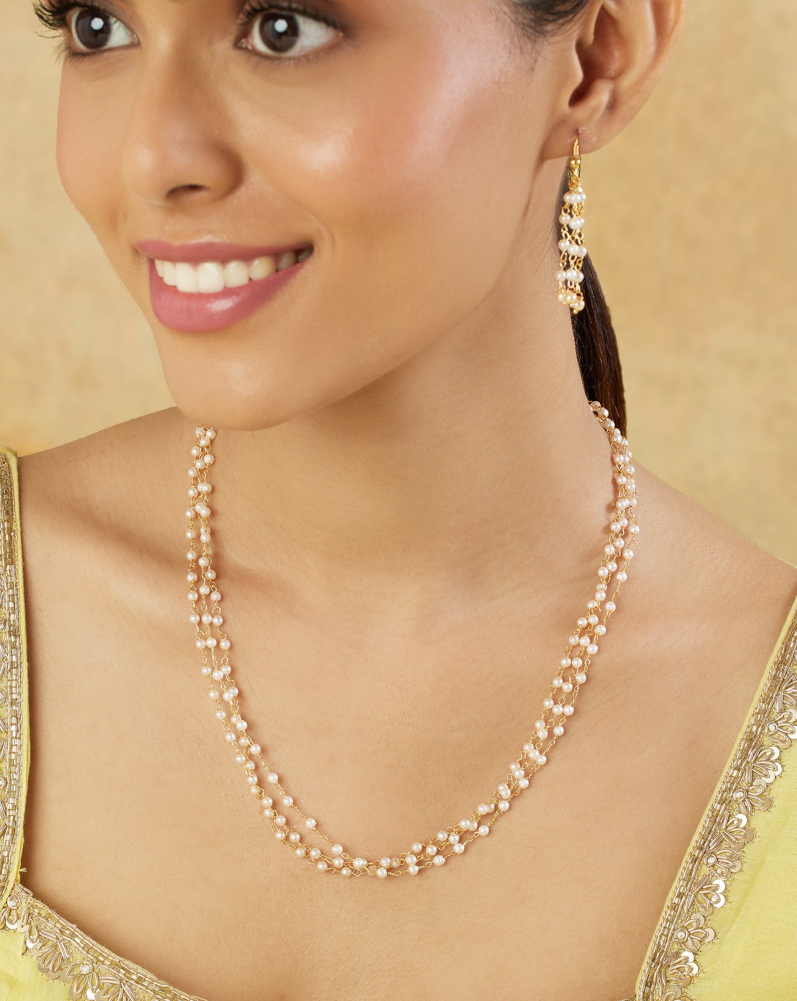Temple Pearl Gold Necklace Set