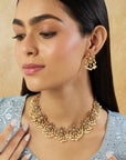Ruby Pearl Temple Gold Necklace Set