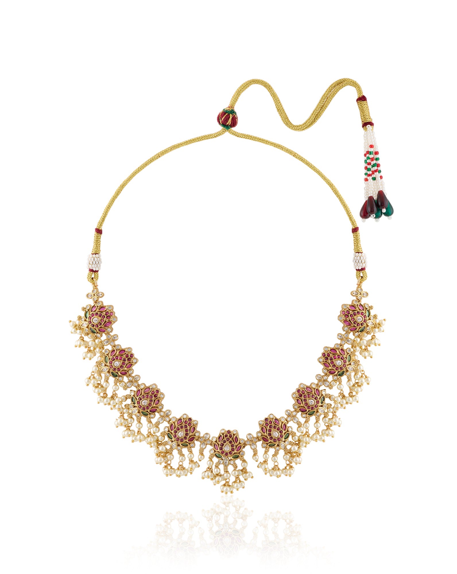 Ruby Pearl Temple Gold Necklace Set